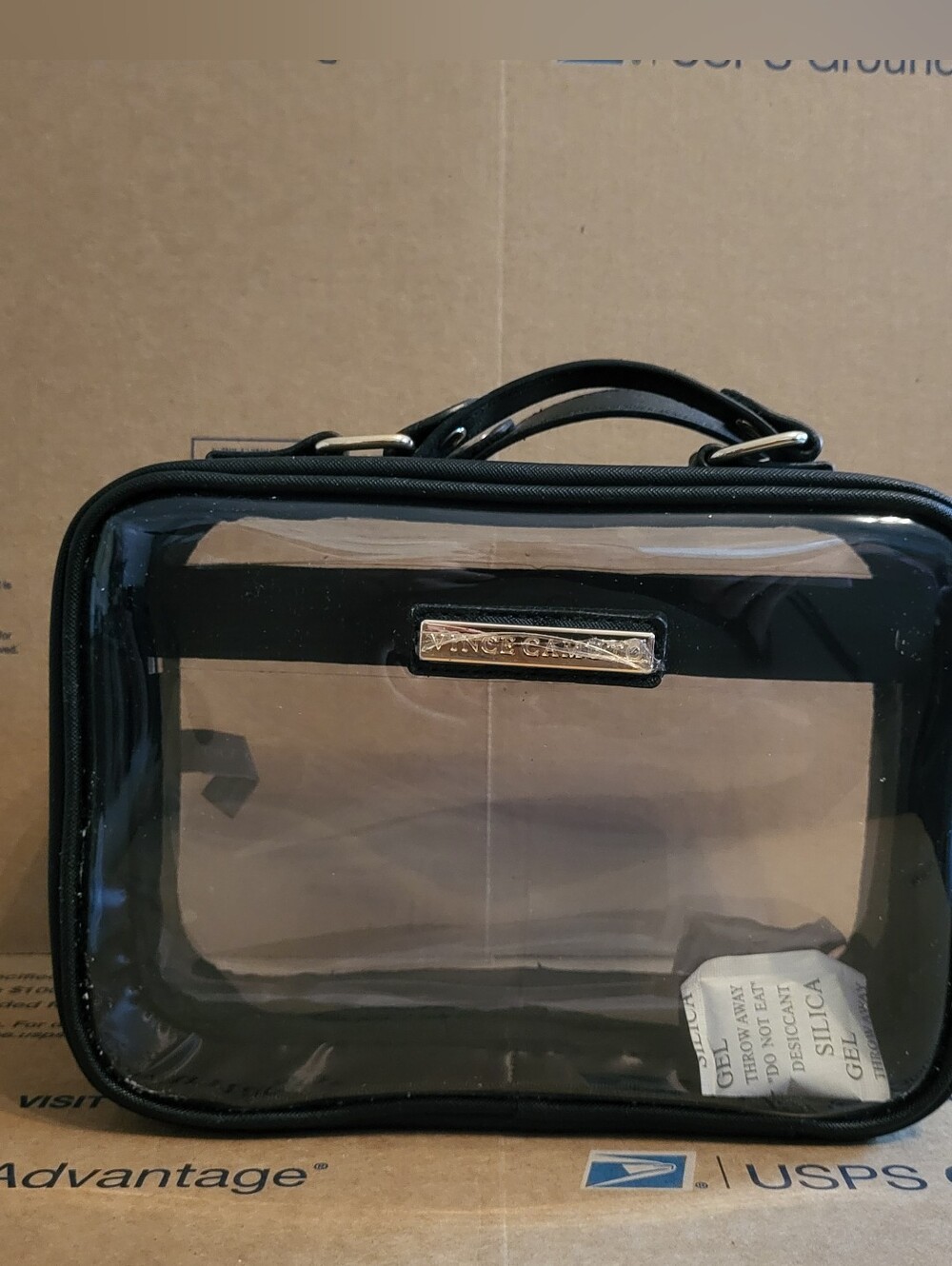 NEW Vince Clear Black Vinyl Travel Cosmetic Case